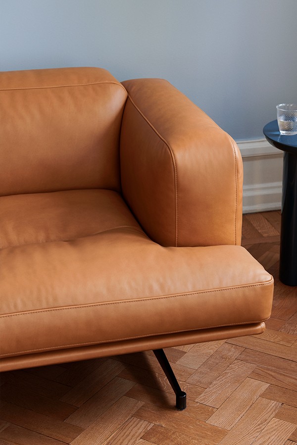 Close up of AV22 Inland Two Seater Sofa in Noble Cognac Leather