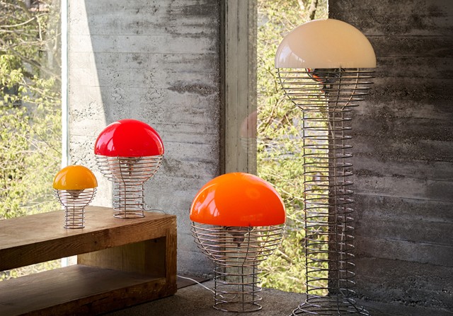 Collection of Verpan Lamps in a minimal interior