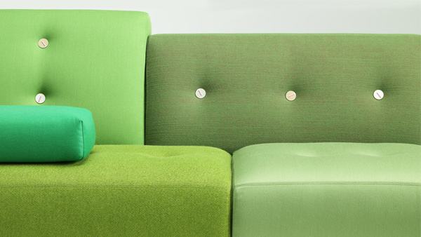Detail of the front of the Vitra Polder Sofa in Green