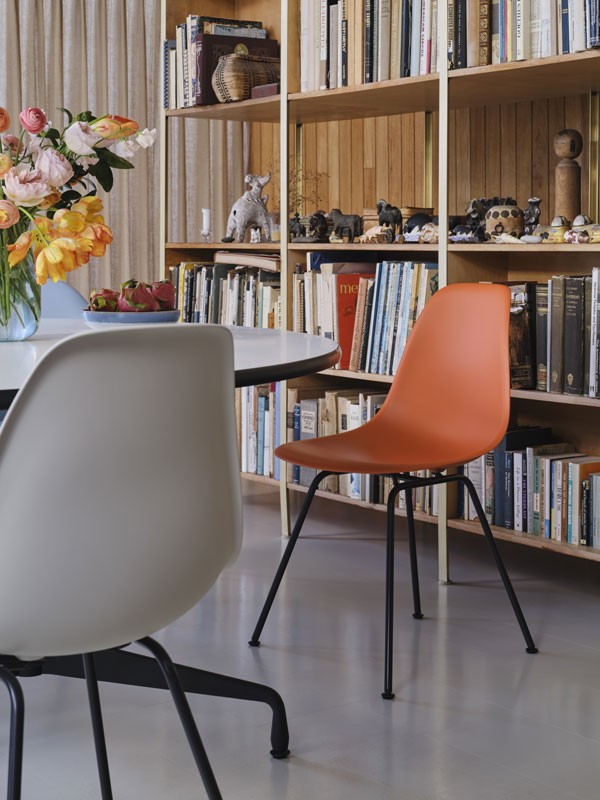 Eames Plastic Chair RE in poppy red in the Eames House