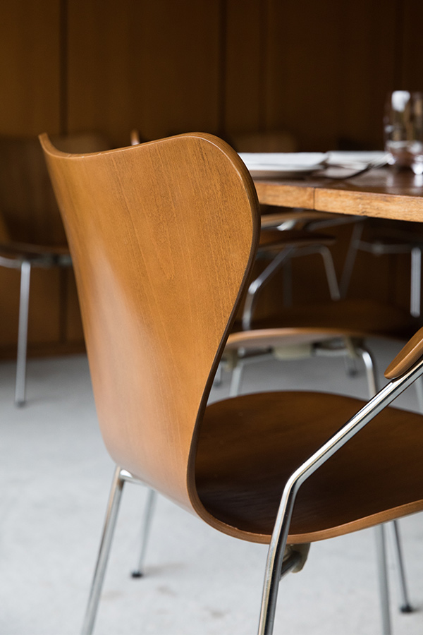 Details of a vintage Arne Jacobsen series 7 chair