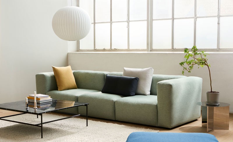 Pale green HAY Mags Sofas with cushions