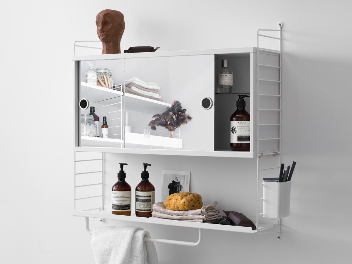 String Shelving System with Bathroom Cabinet - White