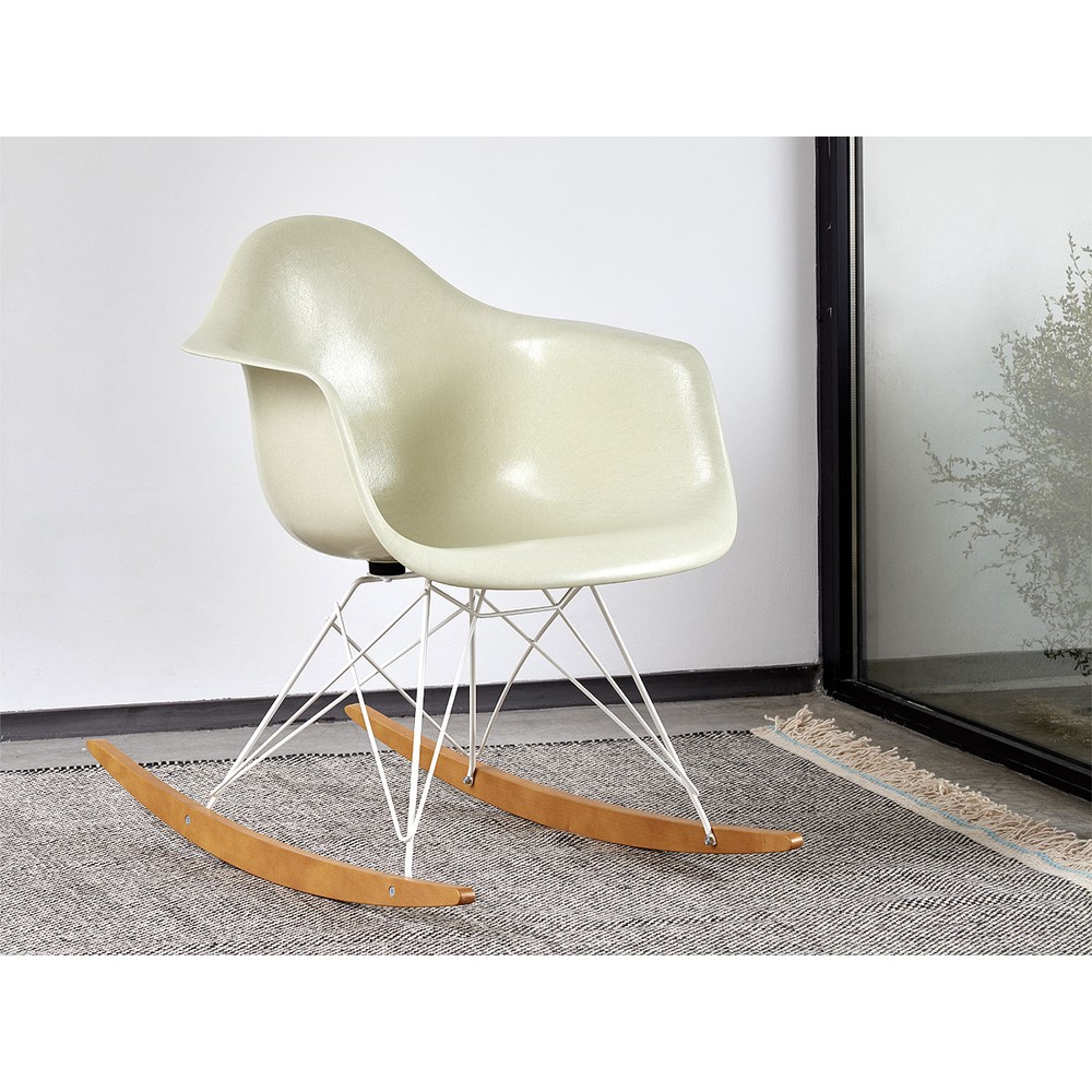 Buy the Vitra RAR Eames Fiberglass Rocking Chair Golden Maple Base at