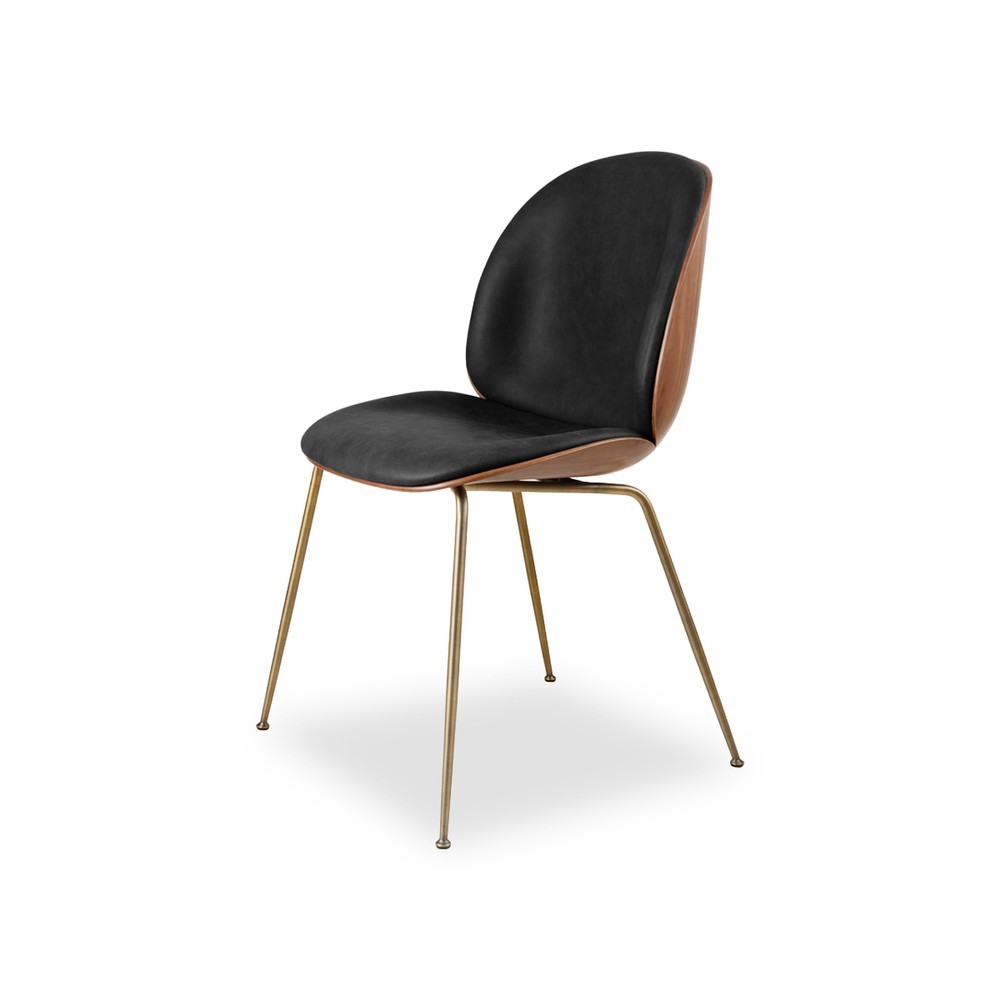 Buy the Gubi Beetle 3D Dining Chair Veneer Shell with Leather