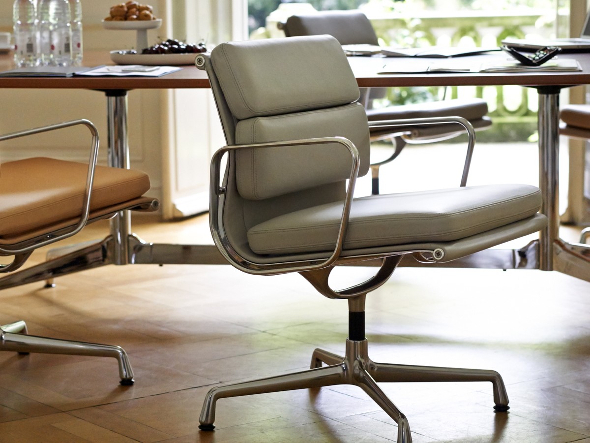 Buy the Vitra Eames EA 208 Soft Pad Swivel Chair Leather at nest.co.uk