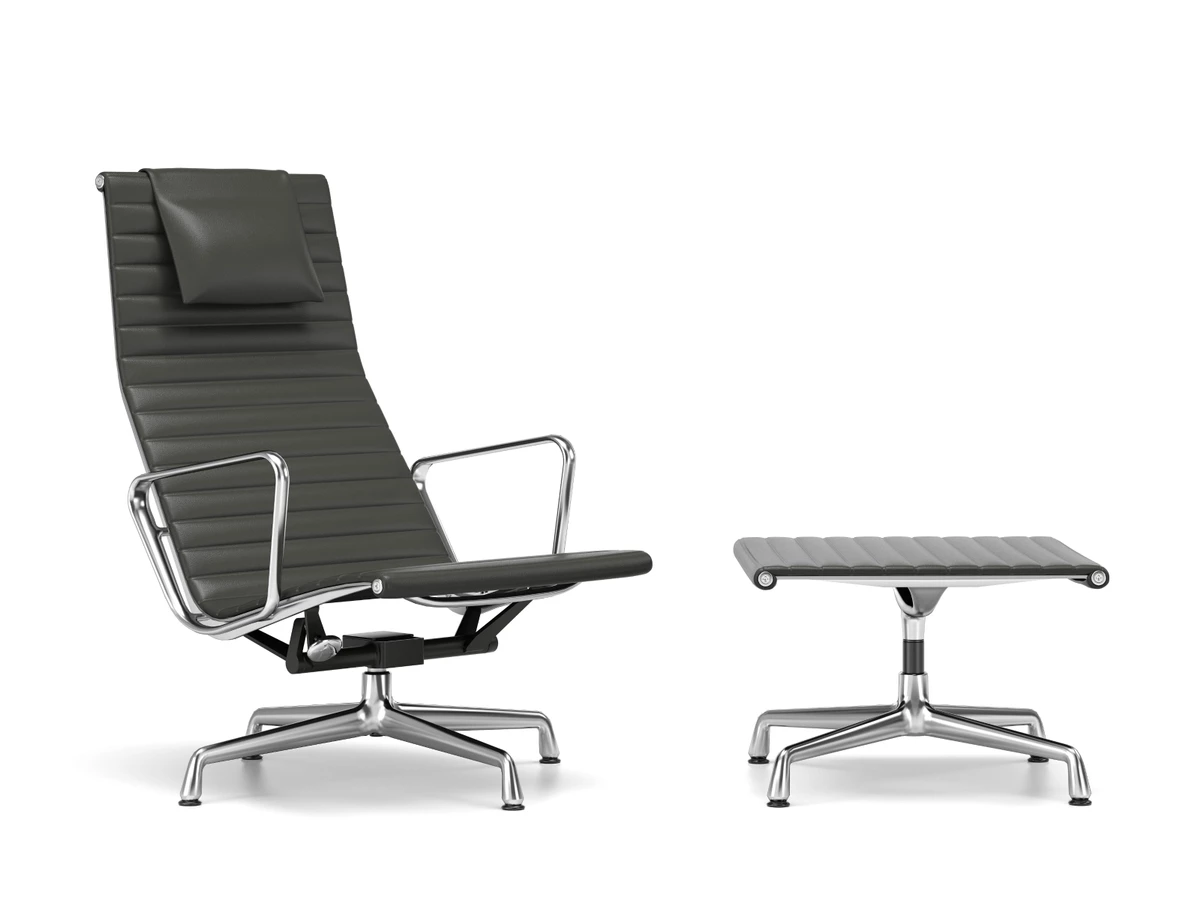 Vitra Eames EA 124 Aluminium Chair & EA 125 Ottoman - Leather