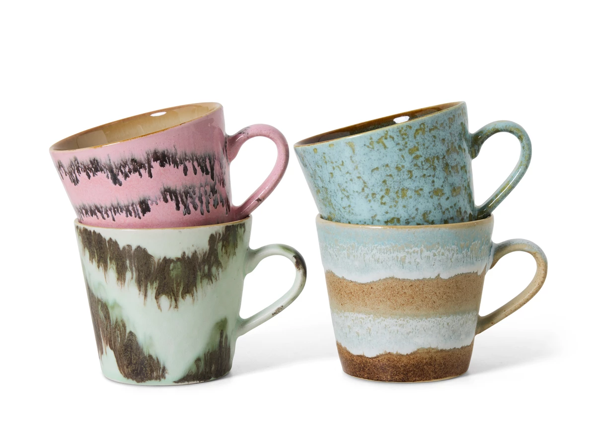HKLIVING 70s Ceramics: Cappuccino Mugs - Dada - Set of 4