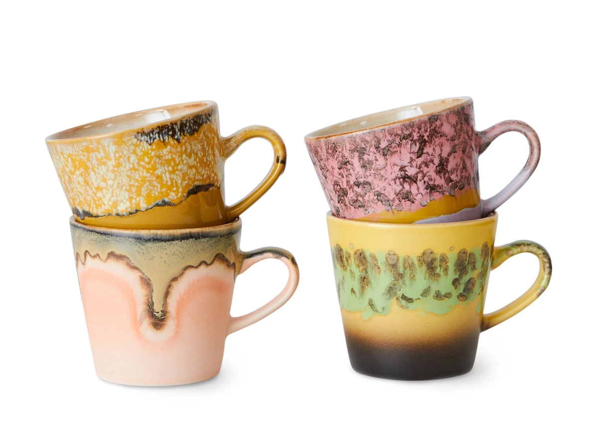HKLIVING 70s Ceramics: Americano Mugs - Radiant - Set of 4